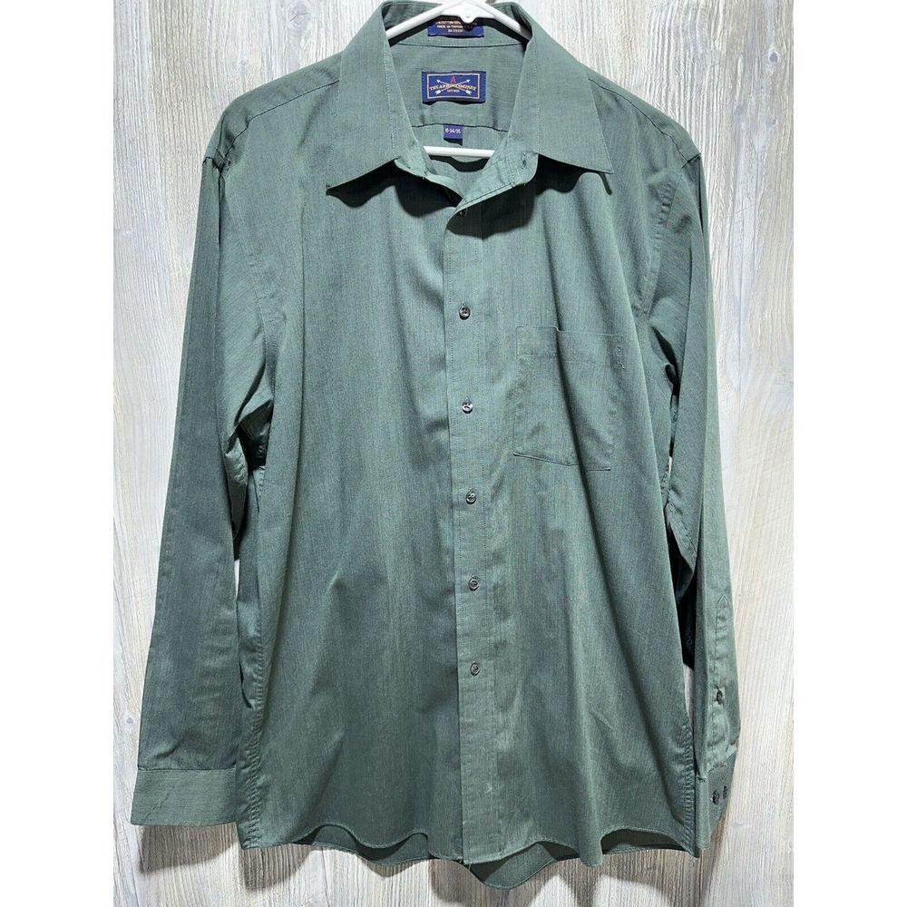 The Arrow Company Green Button Up Long Sleeve Shirt Mens Size 16-34/35